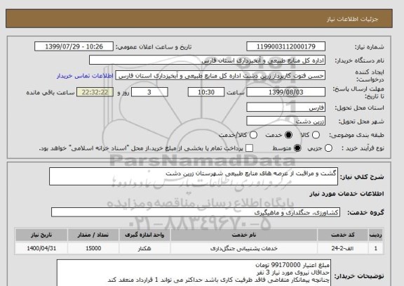 استعلام گشت و مراقبت از عرصه های منابع طبیعی شهرستان زرین دشت
