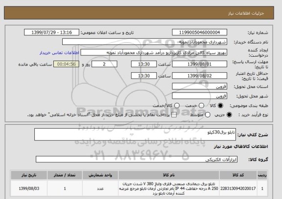 استعلام تابلو برق30کیلو