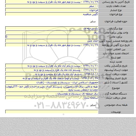 تهیه و تامین یراق آلات،تجهیزات سیستم اتصال زمین و احداث کامل خط ۲۳۰کیلوولت دومداره ارتباطی پست پارود