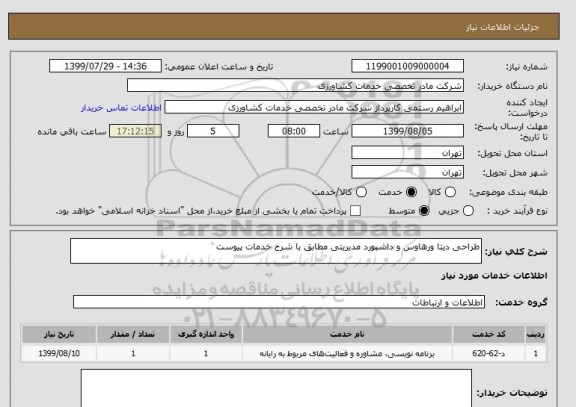 استعلام طراحی دیتا ورهاوس و داشبورد مدیریتی مطابق با شرح خدمات پیوست 