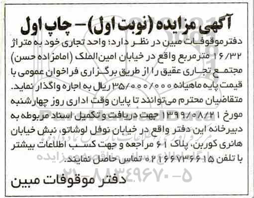 مزایده، مزایده اجاره واحد تجاری