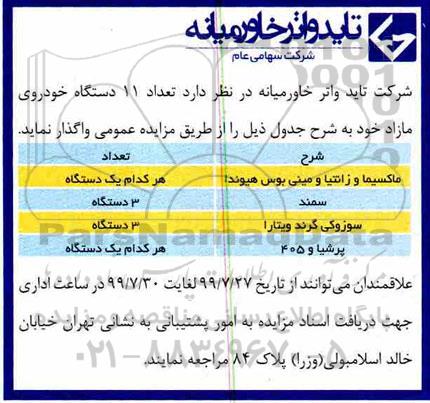 مزایده فروش تعداد 11 دستگاه خودروی مازاد