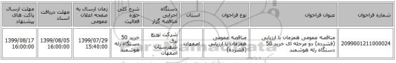 مناقصه عمومی همزمان با ارزیابی (فشرده) دو مرحله ای خرید 50 دستگاه رله هوشمند