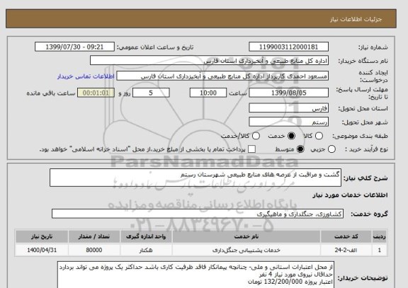استعلام گشت و مراقبت از عرصه های منابع طبیعی شهرستان رستم