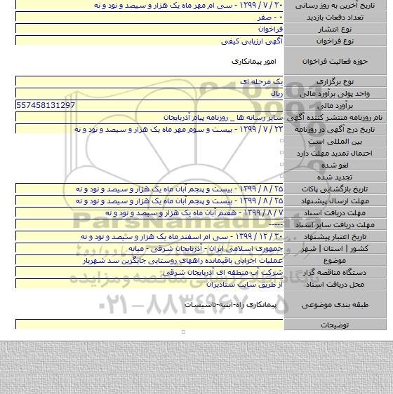 عملیات اجرایی باقیمانده راههای روستایی جایگزین سد شهریار