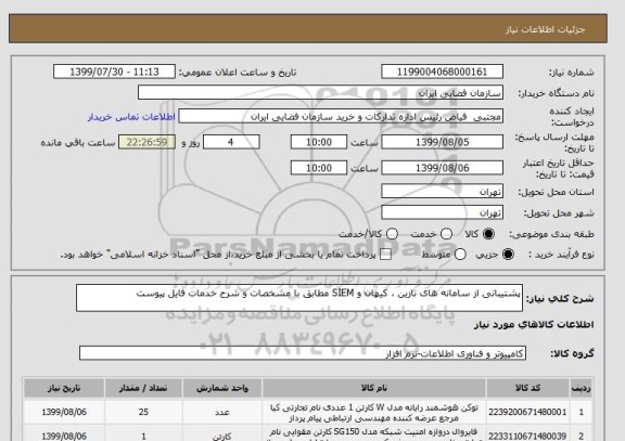 استعلام پشتیبانی از سامانه های نارین ، کیهان و SIEM مطابق با مشخصات و شرح خدمات فایل پیوست