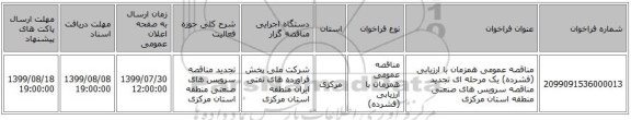 مناقصه عمومی همزمان با ارزیابی (فشرده) یک مرحله ای تجدید مناقصه سرویس های صنعتی منطقه  استان مرکزی 