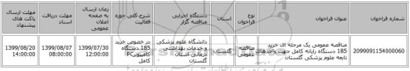 مناقصه عمومی یک مرحله ای خرید 185 دستگاه رایانه کامل جهت واحدهای تابعه علوم پزشکی گلستان