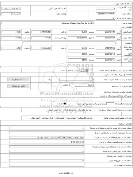 واگذاری بوفه بیمارستان شهدای سروستان