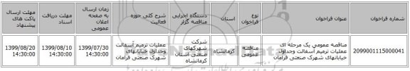 مناقصه عمومی یک مرحله ای عملیات ترمیم آسفالت وجداول خیابانهای شهرک صنعتی فرامان