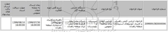 فراخوان ارزیابی کیفی راهبری و کاربری خودروهای استیجاری منطقه زاهدان 