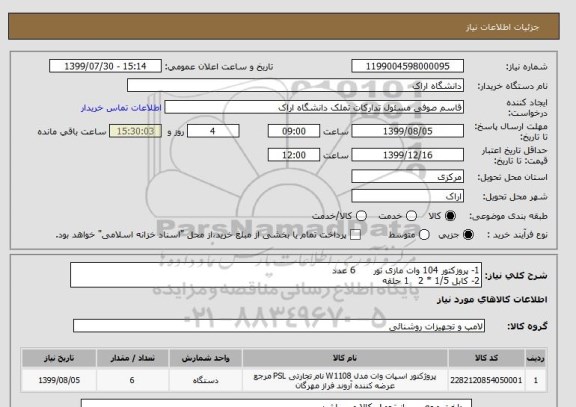 استعلام 1- پروزکتور 104 وات مازی نور      6 عدد
2- کابل 1/5 * 2   1 حلقه