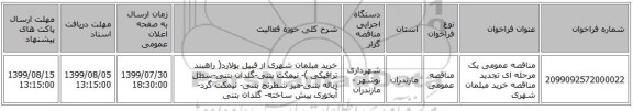 مناقصه عمومی یک مرحله ای تجدید مناقصه خرید مبلمان شهری