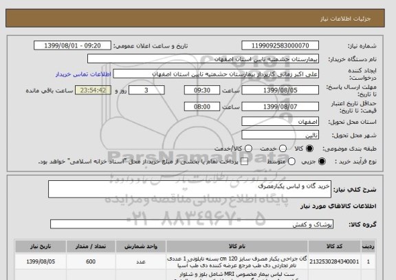 استعلام خرید گان و لباس یکبارمصرف