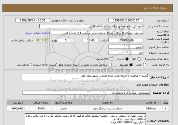 استعلام گشت و مراقبت از عرصه های منابع طبیعی شهرستان کوار