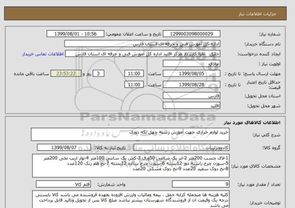 استعلام خرید لوازم خرازی جهت آموزش رشته چهل تکه دوزی 