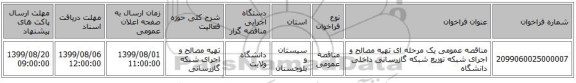 مناقصه عمومی یک مرحله ای تهیه مصالح و اجرای شبکه توزیع شبکه گازرسانی داخلی دانشگاه 