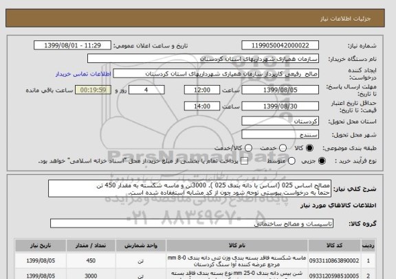 استعلام مصالح اساس 025 (اساس با دانه بندی 025 ), سامانه ستاد
