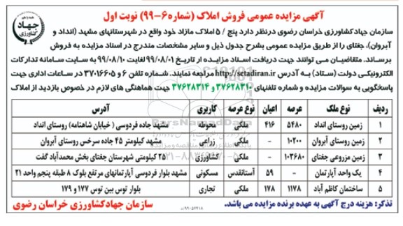 مزایده  مزایده فروش 5 املاک مازاد نوبت اول