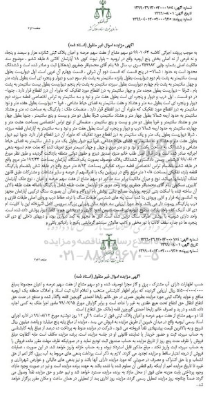 مزایده ،مزایده دو سهم مشاع از هفت سهم پلاک ثبتی بخش 5 