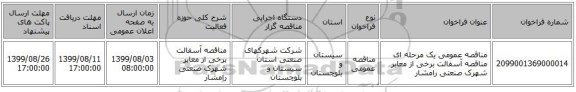 مناقصه عمومی یک مرحله ای مناقصه آسفالت برخی از معابر شهرک صنعتی رامشار