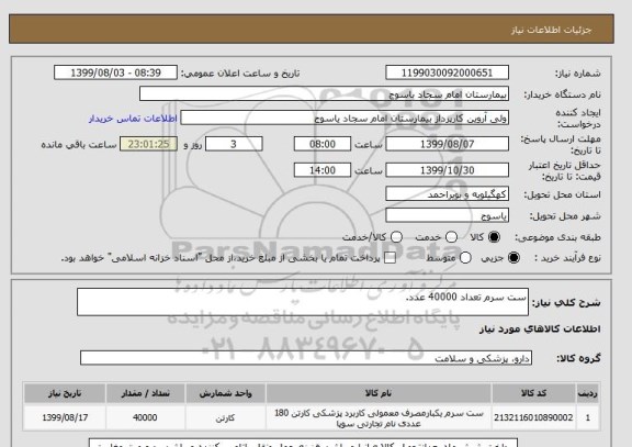 استعلام ست سرم تعداد 40000 عدد.