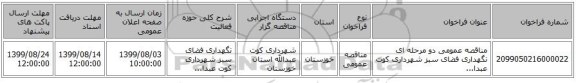 مناقصه عمومی دو مرحله ای نگهداری فضای سبز شهرداری کوت عبدا...