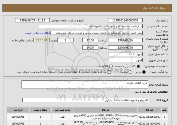 استعلام خرید قطعات رایانه
