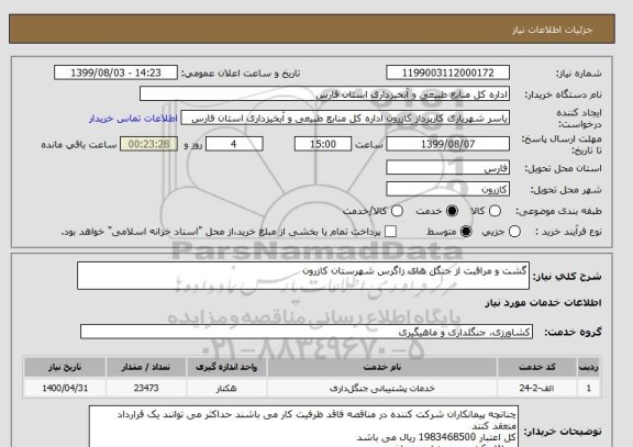 استعلام گشت و مراقبت از جنگل های زاگرس شهرستان کازرون