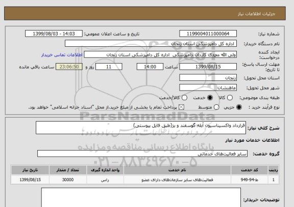 استعلام قرارداد واکسیناسیون آبله گوسفند و بز(طبق فایل پیوستی)