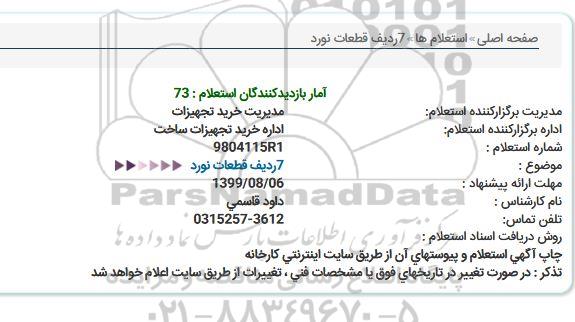 استعلام  7ردیف قطعات نورد  