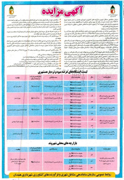 مزایده بهره برداری تعدادی از ایستگاههای عرضه میوه و تره بار