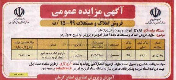 مزایده،مزایده فروش املاک و مستغلات مسکونی 