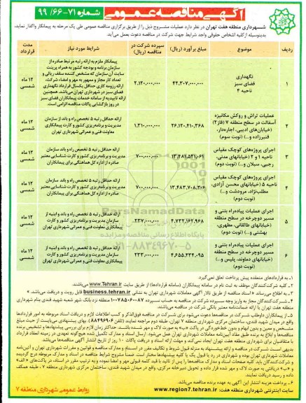 آگهی مناقصه عمومی , مناقصه نگهداری فضای سبز ناحیه 4 ... 