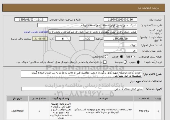 استعلام احداث کانال،حوضچه جهت کابل برگردان و تغییر موقعیت فیبر از واحد توزیع بار به ساختمان اندازه گیری نفتکشها در انبار نفت ری