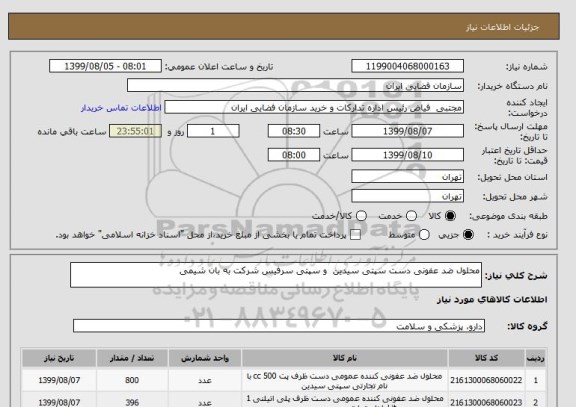 استعلام محلول ضد عفونی دست سپتی سیدین  و سپتی سرفیس شرکت به بان شیمی