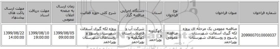 مناقصه عمومی یک مرحله ای پروژه لکه گیری  آسفالت شهرستان یاسوج و روستاهای شهرستان بویراحمد