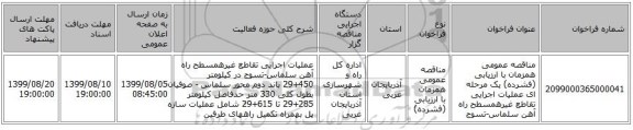 مناقصه عمومی همزمان با ارزیابی (فشرده) یک مرحله ای عملیات اجرایی تقاطع غیرهمسطح راه آهن سلماس-تسوج