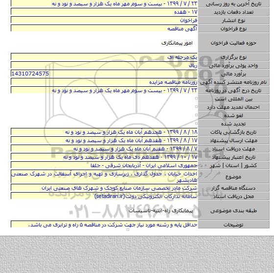 احداث خیابان ٬ جدول گذاری ٬ زیرسازی و تهیه و اجرای آسفالت در شهرک صنعتی هادیشهر