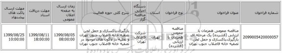 مناقصه عمومی همزمان با ارزیابی (فشرده) یک مرحله ای بارگیری،پاکسازی و حمل لجن تصفیه خانه فاضلاب جنوب تهران 