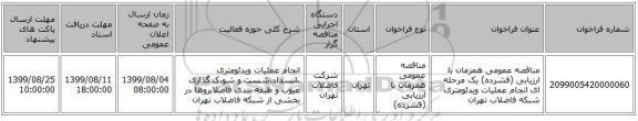مناقصه عمومی همزمان با ارزیابی (فشرده) یک مرحله ای انجام عملیات ویدئومتری شبکه فاضلاب تهران 