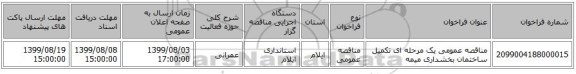 مناقصه، مناقصه عمومی یک مرحله ای تکمیل ساختمان بخشداری میمه, سامانه تدارکات الکترونیکی دولت 