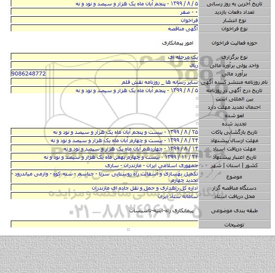 تکمیل بهسازی و آسفالت راه روستایی سرتا - جناسم - سته کوه - وارمی میاندرود - تجدید چهارم