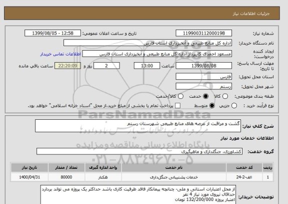 استعلام گشت و مراقبت از عرصه های منابع طبیعی شهرستان رستم