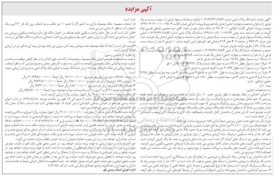 مزایده مزایده ششدانگ پلاک ثبتی بخش یک قم