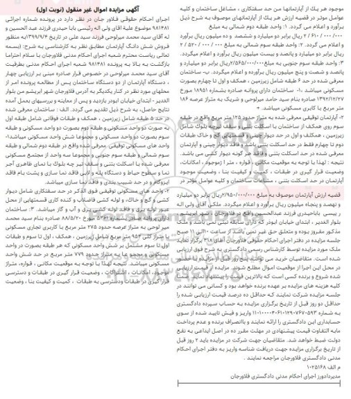 مزایده مزایده ششدانگ آپارتمان