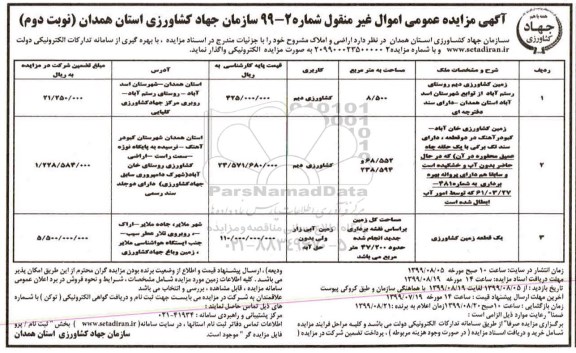 مزایده, مزایده واگذاری اراضی و املاک  - نوبت دوم
