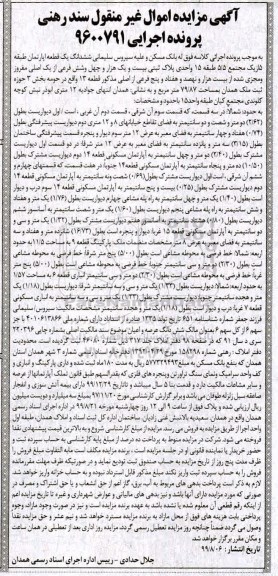 مزایده مزایده ششدانگ یک قطعه آپارتمان 79.87 مترمربع
