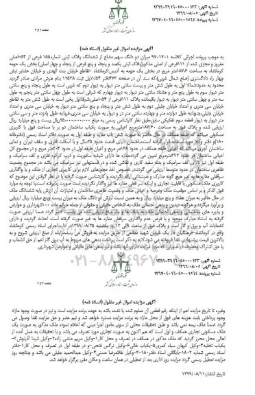 مزایده مزایده دو دانگ سهم مشاع از ششدانگ پلاک ثبتی