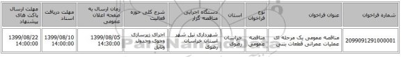 مناقصه عمومی یک مرحله ای عملیات عمرانی قطعات بتنی